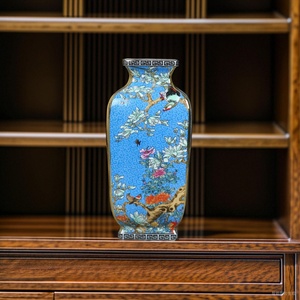 清乾隆珐琅彩浅蓝色四方陶瓷瓶中式家居博古架景德镇仿古花瓶摆件