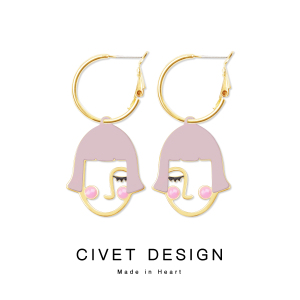 CIVET2022新款百搭少女人脸潮韩国银耳环简约几何耳钉无耳洞耳夹