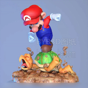 超级马里奥Mario踩乌龟STL文件图纸3D打印模型素材非实物手办GK