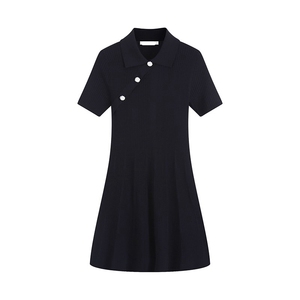 连衣裙 女夏季新款套头短袖中式设计感收腰显瘦通勒针织裙子0.4