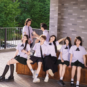 泰国泰式校服女jk制服短袖衬衫学院风高中学生毕业运动会班服套装