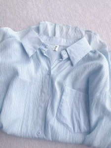 大牌外贸专柜剪标撤回蓝色防晒长袖衬衫夏季薄款休闲慵懒雪纺上衣