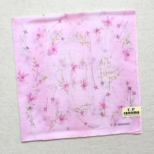日本制renoma粉色花卉超薄款纯棉手帕小方巾