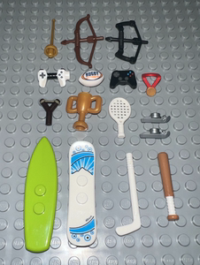 LEGO 乐高 人仔运动配件 网球拍 金牌 冰球棍 橄榄球 冲浪板 奖杯