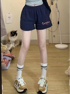 【赠送运费险】休闲运动短裤2024夏季新款女装藏蓝色阔腿五分中裤