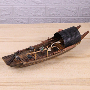 实木室内飘浮帆船模型鱼缸鱼池造景装饰小木船江南水乡乌篷船礼品
