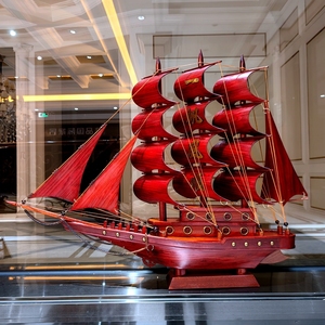 实木红木雕刻中式帆船龙船官船客厅装饰品摆件一帆风顺工艺船模型