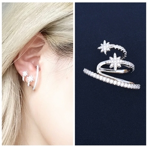 新品耳环女镶钻六芒星时尚耳骨夹不需要耳洞米字925纯银星星耳夹