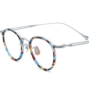 超轻板材纯钛眼镜架男女款玳瑁花色潮素颜个性复古圆形近视眼睛框