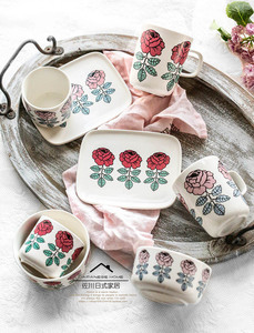 北欧芬兰花朵玫瑰花新骨瓷茶壶水杯咖啡杯马克杯手握杯碗甜点盘