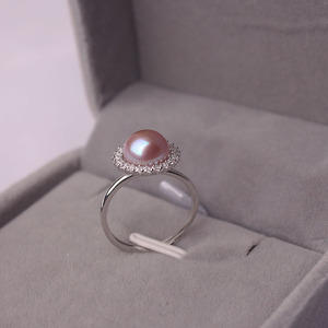 天然淡水珍珠扁圆8-9毫米s925纯银戒指开口可调节大小