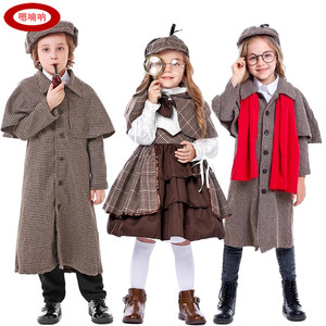 福尔摩斯衣服侦探服装儿童神探扮演服万圣节服装英国复古cos服装