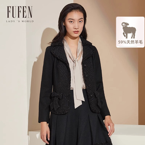 FUFEN福芬秋季新款短外套女黑色收腰显瘦翻驳领上衣SY-15908
