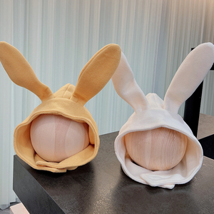韩版兔耳朵造型儿童帽拍照装扮帽子毛呢护耳帽2022秋冬保暖防风帽