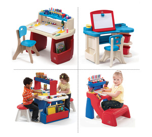 美国Step2儿童桌椅套装宝宝学习桌组合双人书写桌绘画桌塑料课桌