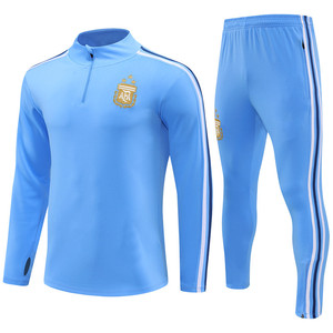 阿根廷巴西长袖足球训练服意大利皇马赛前热身服球衣成人儿童套装