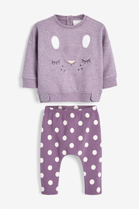 现货英国NEXT童装春秋新女童女宝紫色可爱动物印花卫衣打底裤套装