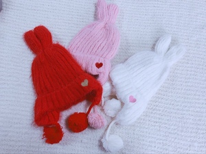 亲子双层保暖可爱兔子立体耳朵毛球款帽子
