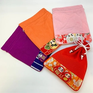 日本代购京都细工馆达摩大容量巾着袋日式可爱小物收纳袋子多色