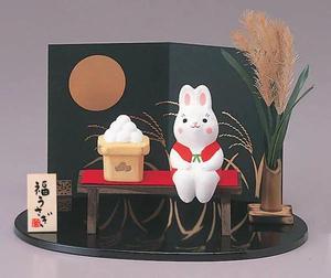 日本代购 锦彩十五夜兔子 赏月 日式和风可爱桌面摆件礼物 缘起物