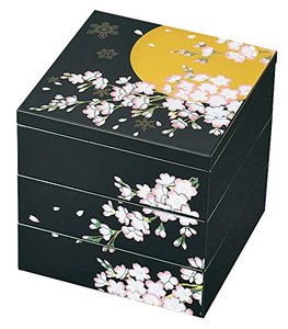 日本代购 山中漆器3.5角三段重箱雪月花日式和风首饰盒收纳盒