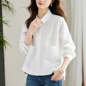 白衬衫女设计感小众2024春装新款韩版宽松休闲衬衣小个子长袖上衣
