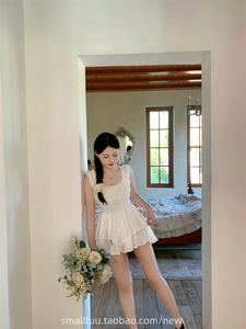 芭蕾小天鹅~清纯白色吊带连衣裙短裙公主蛋糕裙收腰裙子夏季裙裤