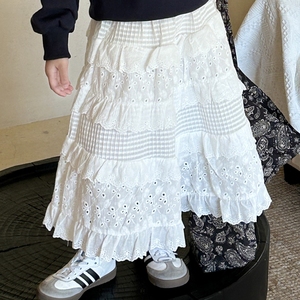 2024春款女童白色半身裙长款春秋洋气蕾丝蛋糕裙春装儿童春季裙子