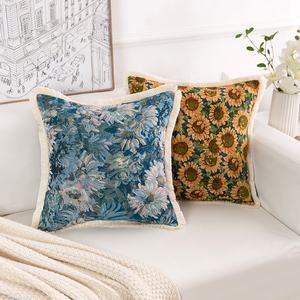美式油画风格抱枕创意客厅沙发靠垫现代轻奢风布艺床头护腰靠枕套
