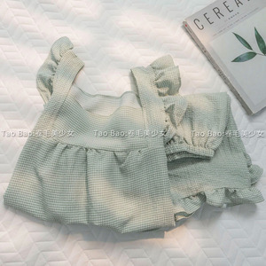 绿色格子吊带睡衣少女日系套装可爱甜美ins风夏季新款薄款家居服