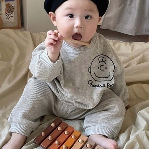 韩国婴幼儿宝宝新款涂鸦卡通人头卫衣裤子套装6两件套3个月春秋装