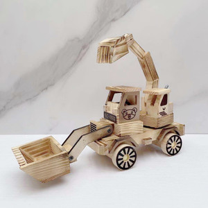 热卖木制工程车挖土机推土机合体木质儿童玩具车模两用车新款上市