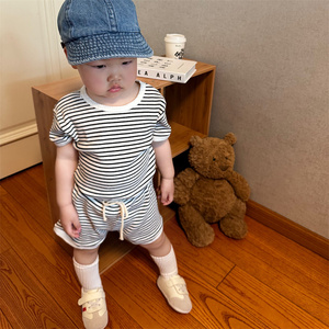 Didiroom 婴幼儿童夏季男女小宝宝童装短袖短裤经典条纹套装潮