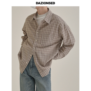 DAZO 春季偏薄款格子衬衫男生休闲宽松翻领格纹长袖衬衣韩版潮流