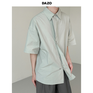 DAZO 设计感衬衫男短袖夏季宽松五分袖衬衣纯色休闲上衣ins潮流