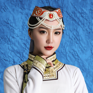蒙古族筷子舞顶碗舞蹈头饰帽子蒙古袍演出民族服装配饰蒙古帽定做