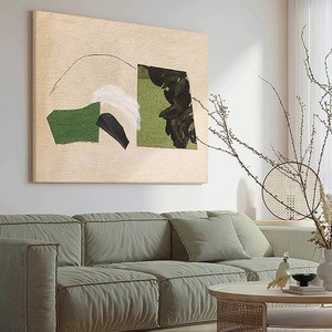 手绘油画绿色抽象后现代玄关肌理装饰画古典侘寂风格横板客厅挂画