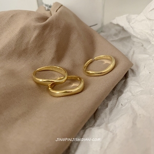 晶品纯黄铜随形不规则金色戒指女简约百搭INS小众设计感细尾戒