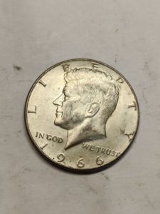 美洲银币 美国 1966年 50美分 半美元银币 肯尼迪像 外国硬币收藏