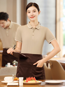 夏季服务员工作服短袖女餐厅食堂饭店前厅员工服定做翻领工装定制