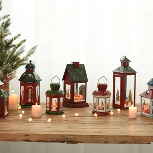 诺琪 圣诞摆件复古美式烛台铁艺防风灯桌面场景布置圣诞节装饰品