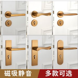 室内门锁卧室通用型静音门把手实木门锁家用锁具简约黄古铜房门锁