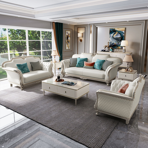 美式轻奢沙发组合客厅简欧整装复古风实木欧式真皮拉扣小户型家具