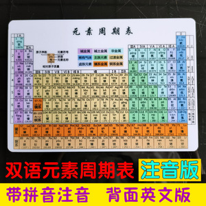 双语注音版元素周期表带拼音化学元素周期表卡片初中数理化公式卡