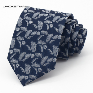Jacketman领带男韩版蓝底白色羽毛商务职业正装时尚宽版8cm礼盒款