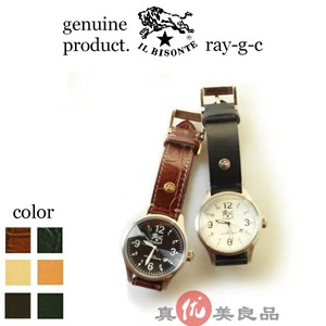 日本代购IL BISONTE 男款复古真皮表带 休闲商务简约石英日历手表