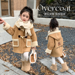 女童外套冬装2023新款洋气儿童羊驼绒加厚皮毛一体大衣中长款时髦