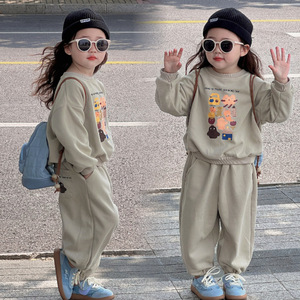女童卫衣套装春装2024新款儿童男童韩版纯棉卡通休闲运动装两件套