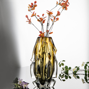 【聚百财】轻奢手工琉璃花瓶客厅玄关样品间鲜花插花摆件高级感