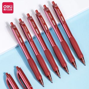 得力红色按动中性笔S60中性笔教师批改学生标记签字笔碳素笔